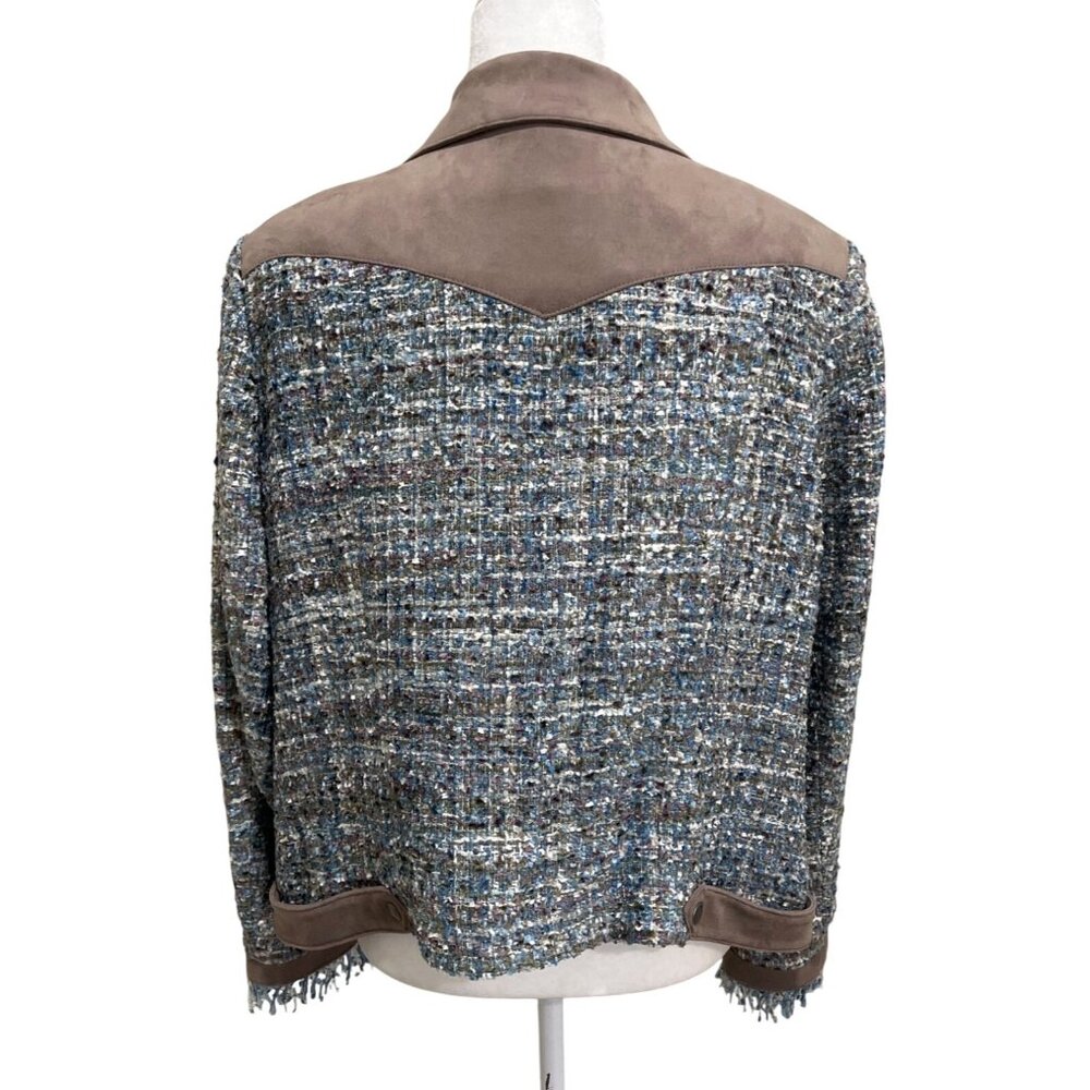 Madeleine Womens Size XL Blazer Blue Tweed & Taupe Faux Suede Jacket - Picture 3 of 7